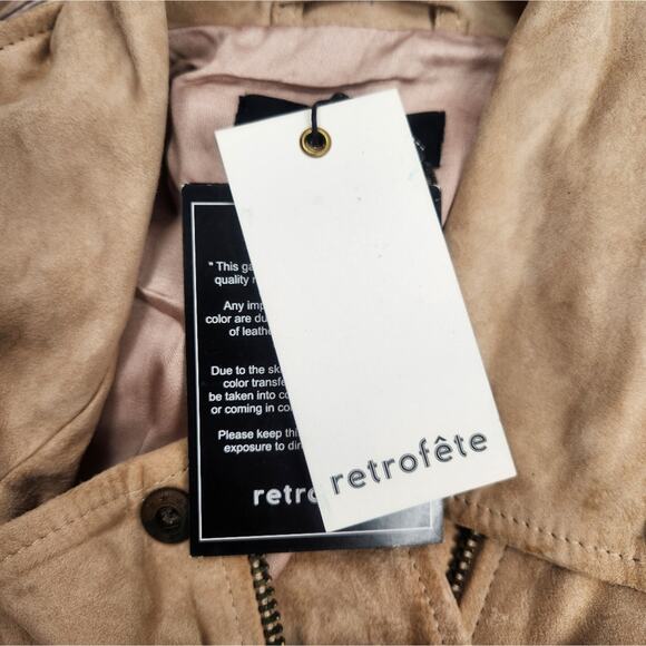 Retrofete Tai Suede Biker Jacket in Tan Size Small NWT - Picture 10 of 15